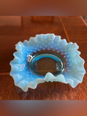 Vintage Fenton blue Opalescent bon bon dish